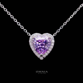 Samiha Purple Heart Necklace In 925 Silver High Quality Simulated Diamonds