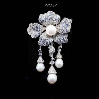 Omnia Halima Fresh Real Water Pearl brooch in 92.5 Silver High Quality Simulated diamonds