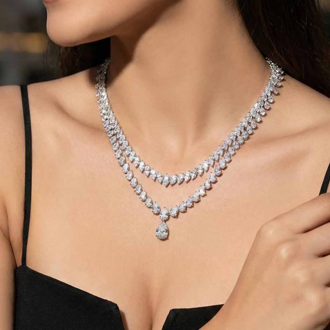 Malika Necklace 925 Silver in High Quality Simulated Diamonds - Image 4