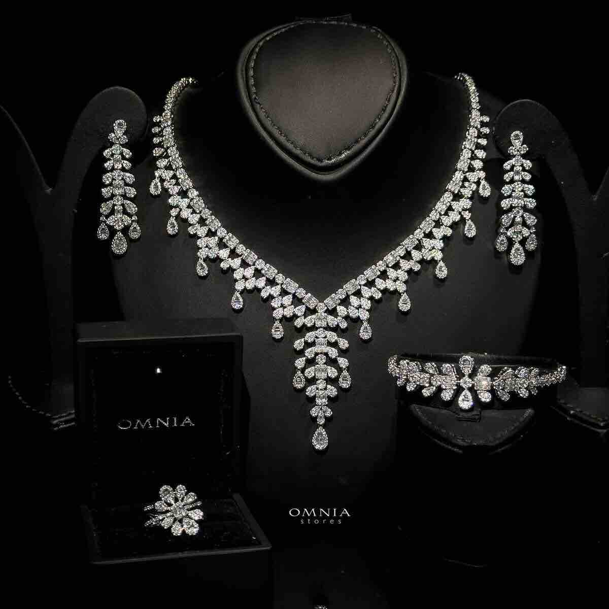 Omnia Safa Lara Bridal Bundle Full Set in High Quality Zircon Stone in Rhodium Plated - Image 2