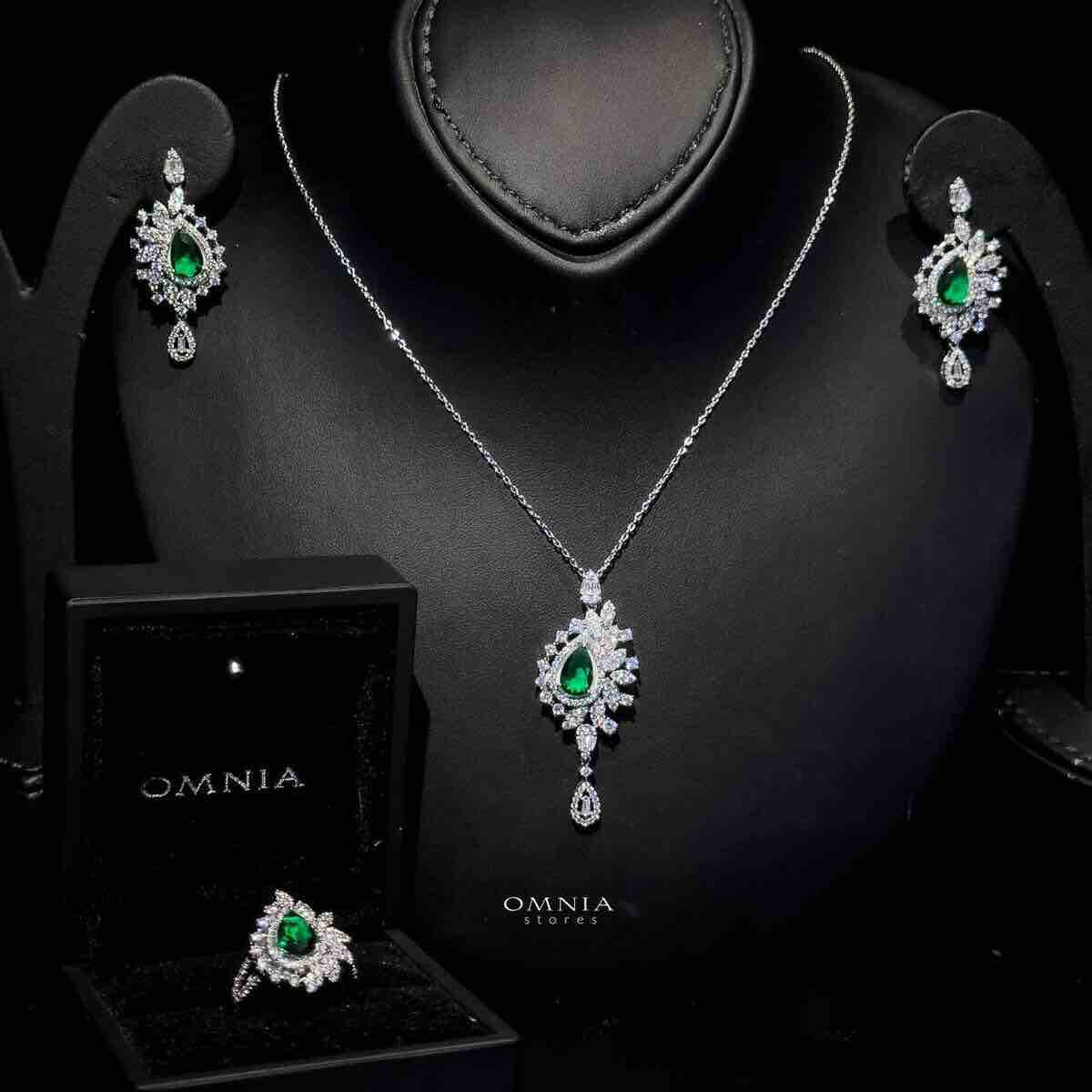 Omnia Safa Sandra Green Bundle Set in High Quality Zircon Stone Rhodium Plated - Image 2