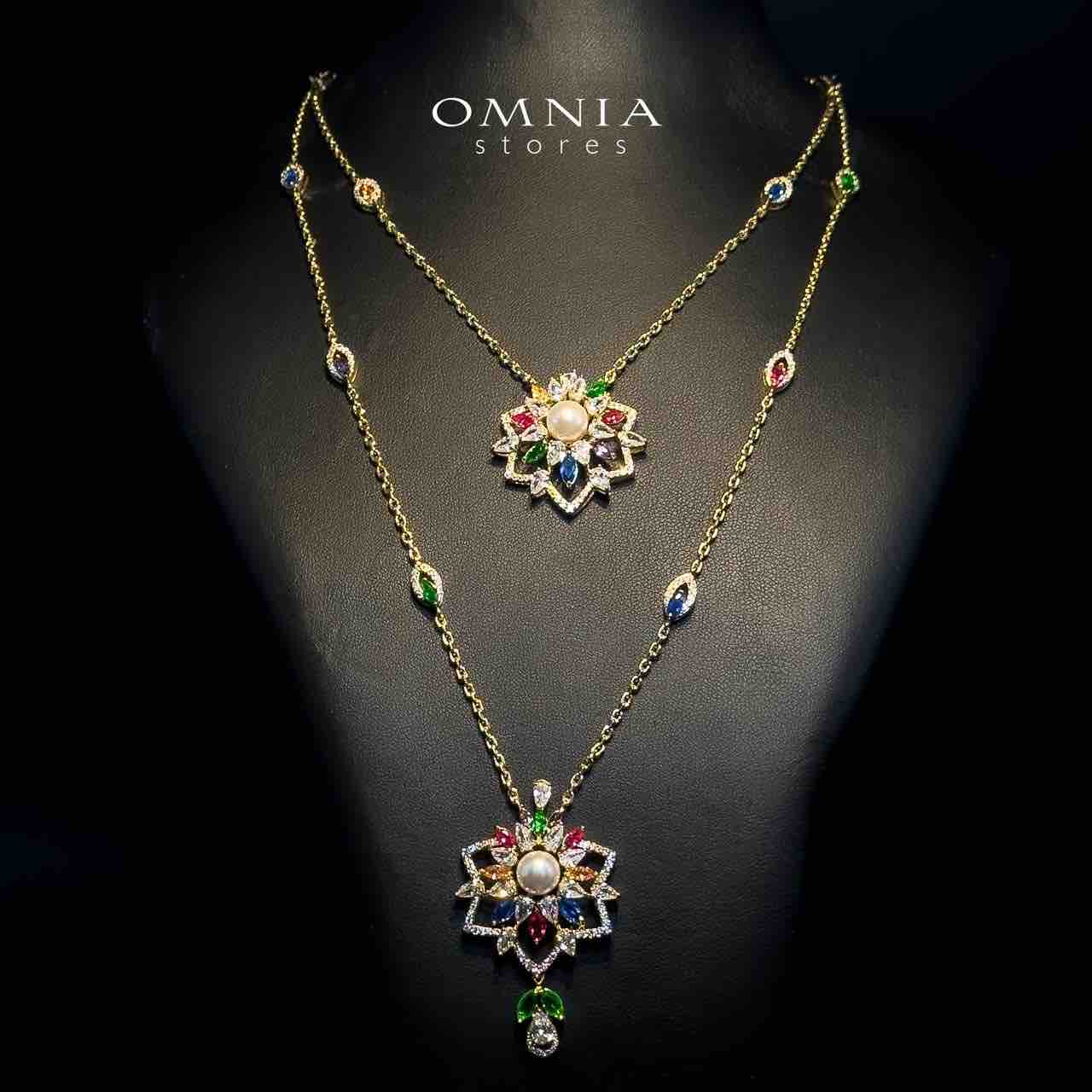 Omnia Safa Golden Multi Colored Bridal Long Chain Full Set in High Quality Zircon Stone Rhodium Plated (16cm only available in KSA) - Image 2