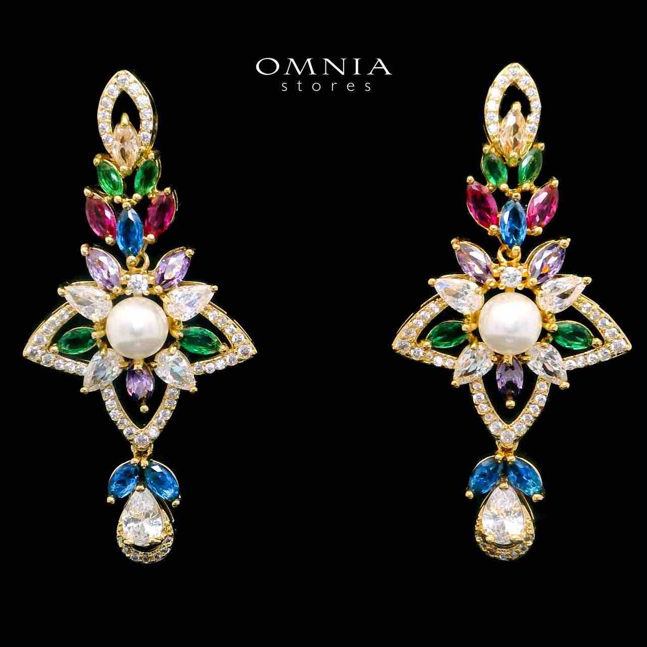 Omnia Safa Golden Multi Colored Bridal Long Chain Full Set in High Quality Zircon Stone Rhodium Plated (16cm only available in KSA) - Image 3