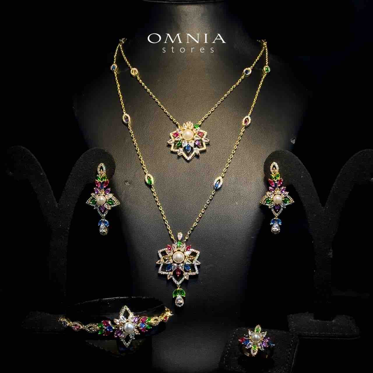 Omnia Safa Buhra Bridal Bundle Full Set in High Quality Zircon Stone in Rhodium Plated - Image 3
