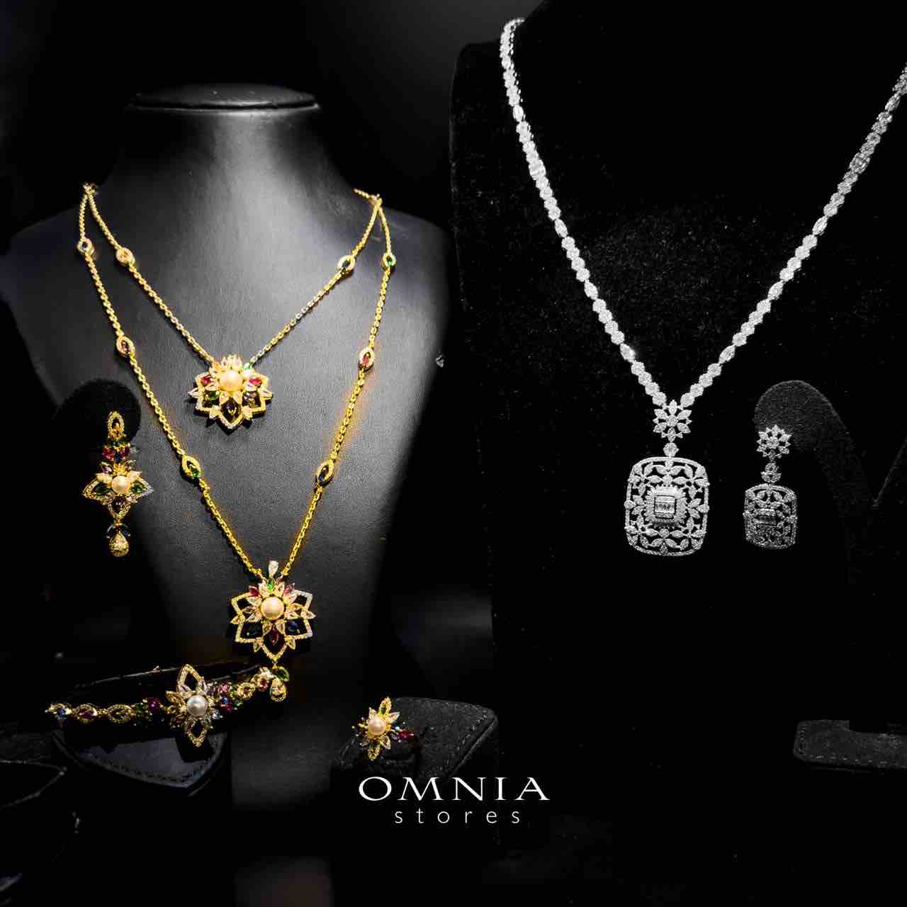 Omnia Safa Najila Bridal Bundle Full Set in High Quality Zircon Stone in Rhodium Plated