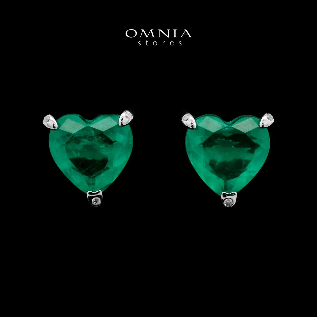Omnia Shaden Emerald Heart Stud Earrings in 925 Silver with High-Quality Simulated Diamonds