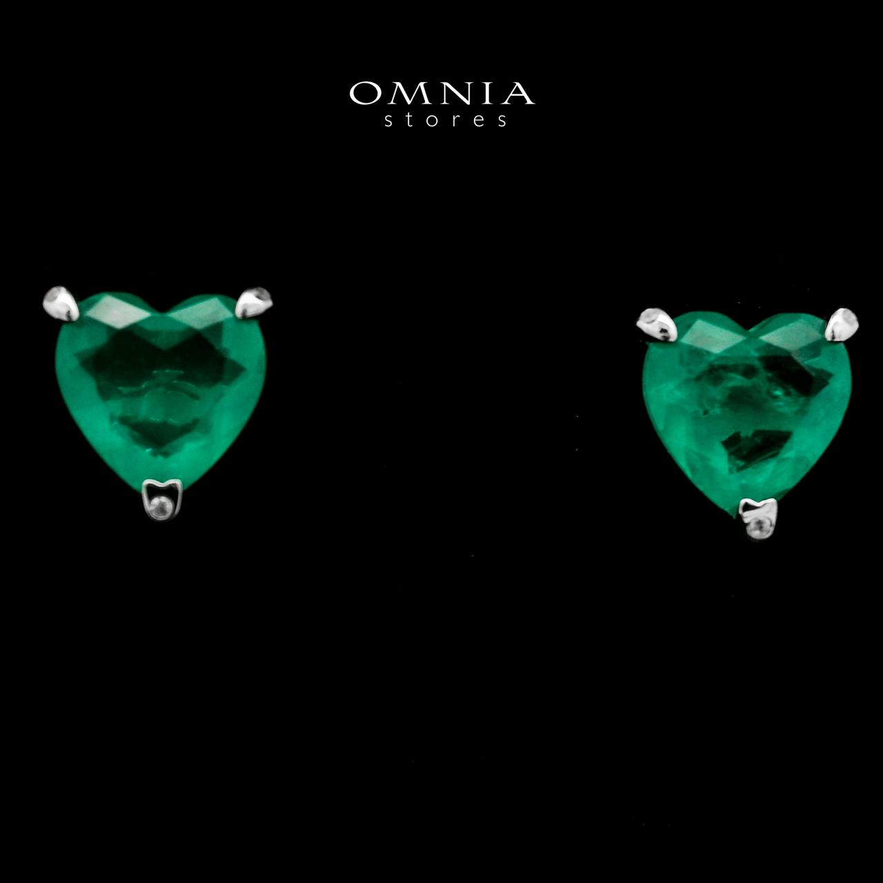 Omnia Shaden Emerald Heart Stud Earrings in 925 Silver with High-Quality Simulated Diamonds - Image 2