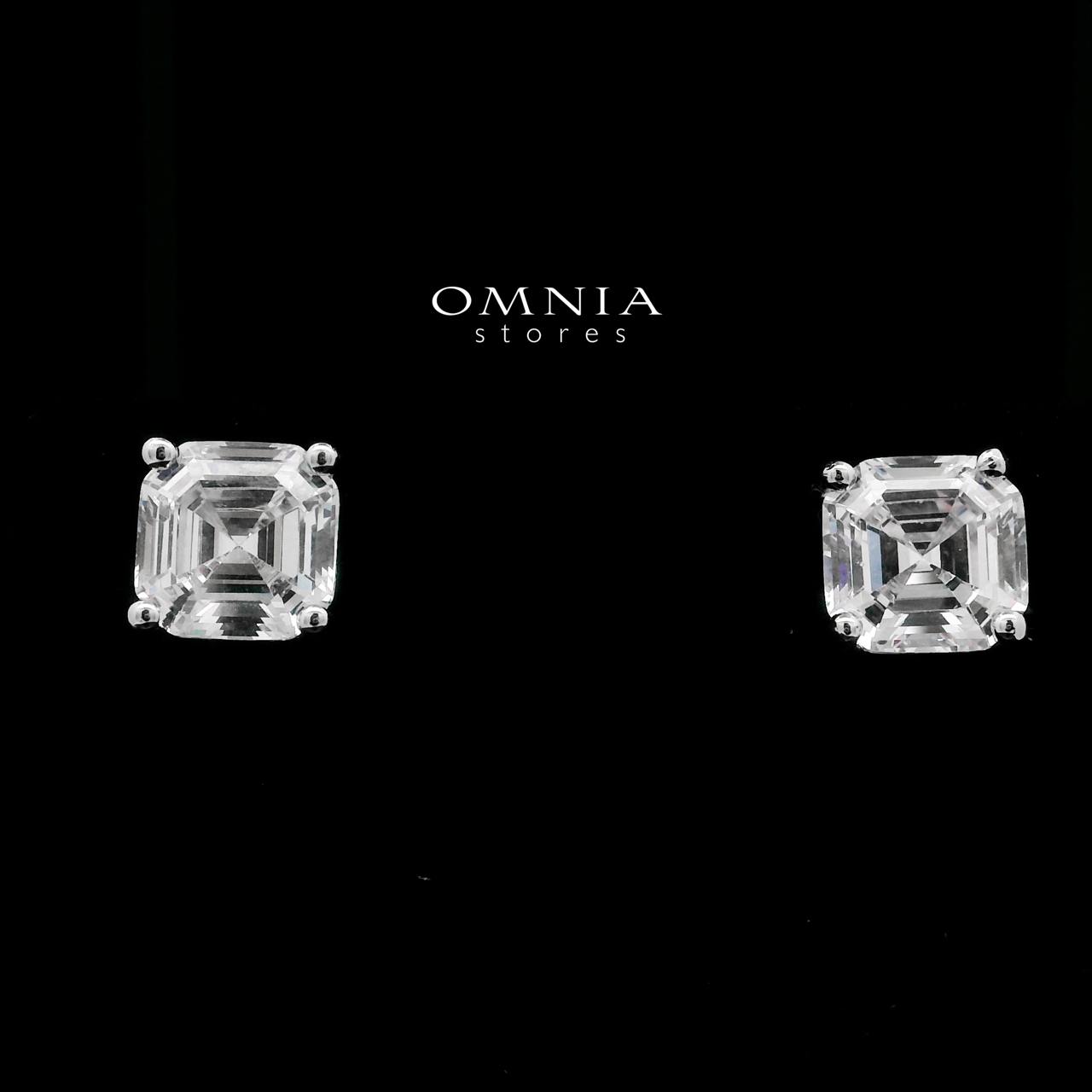 Zakia White Square Stud Earrings In High-Quality Zircon Stones in a Rhodium Plated - Image 2