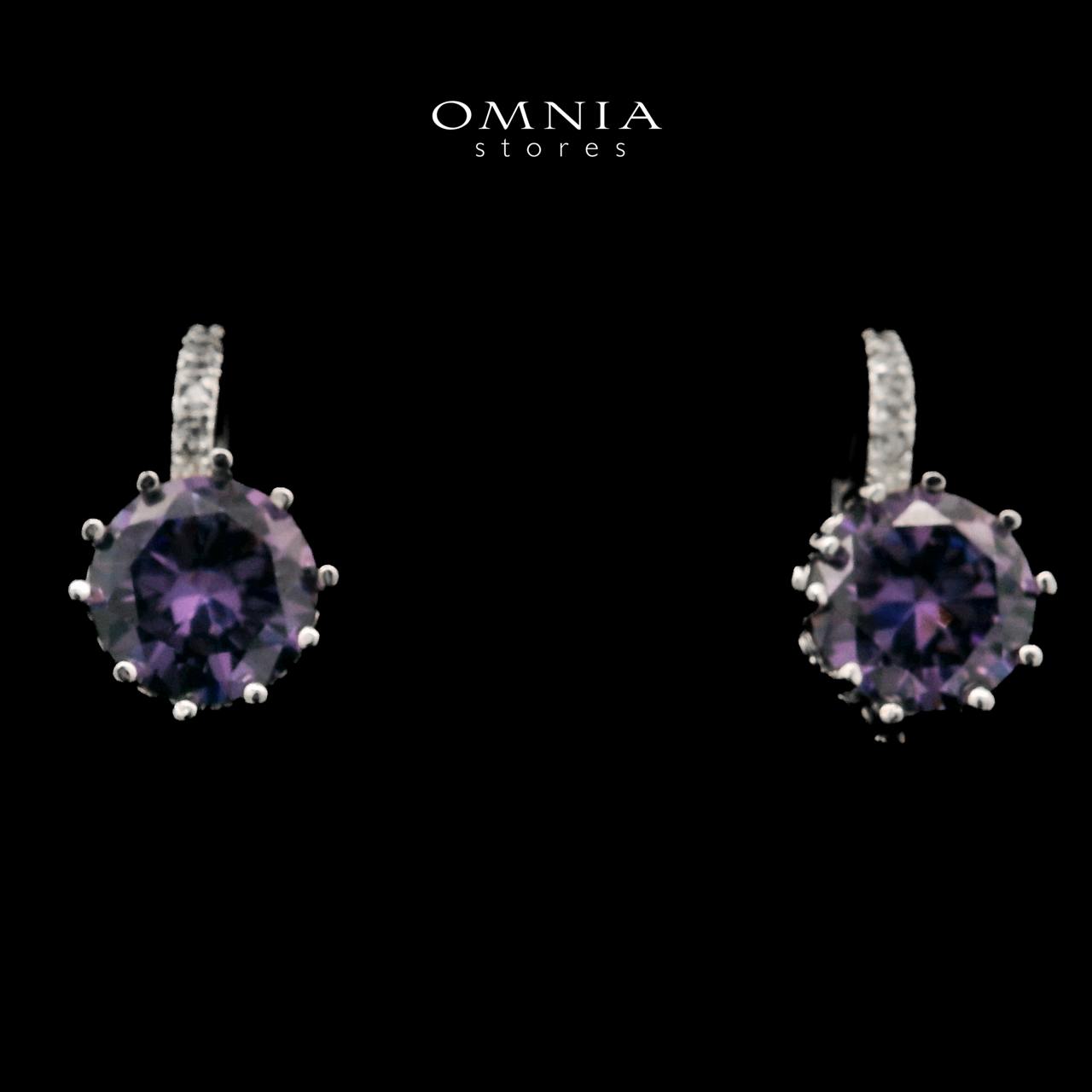 Zawya Purple Drop Earrings In High-Quality Zircon Stones in a Rhodium Plated - Image 2