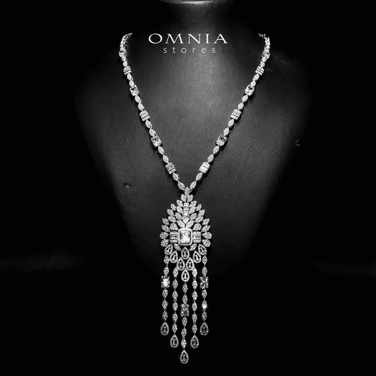 Sharjaha White Bridal Long chain Set Accessories High Quality Zircon Stone In Rhodium Plated (Only available in KSA) - Image 2