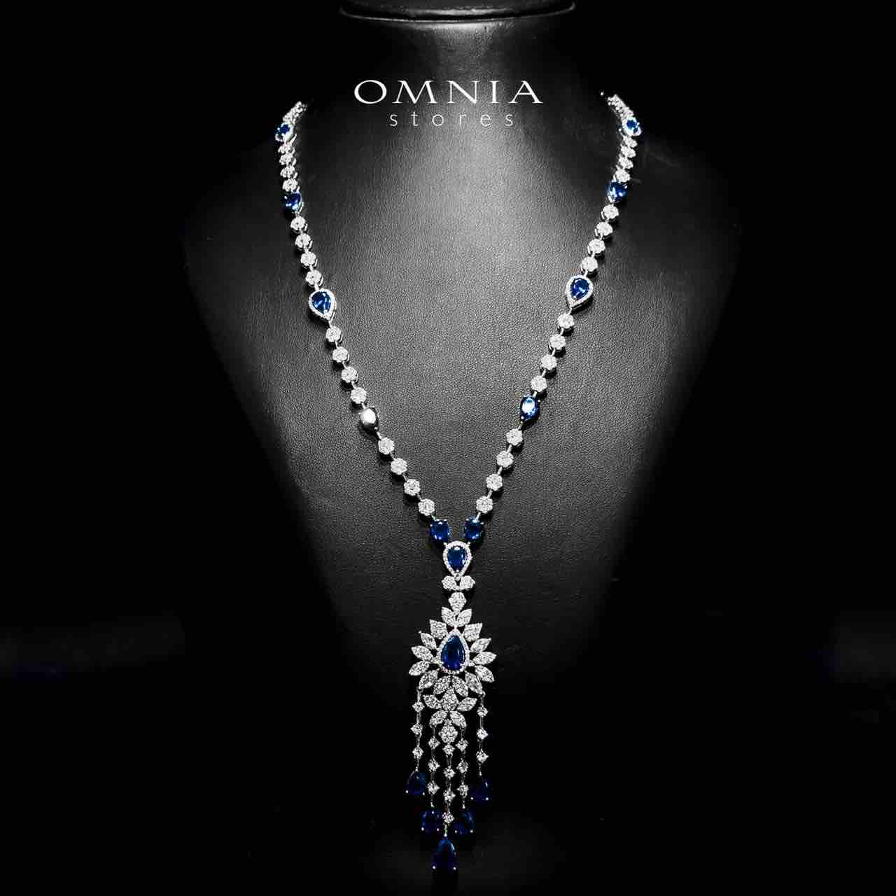 Azadeh Blue Bridal Long chain Set Accessories High Quality Zircon Stone In Rhodium Plated - Image 2