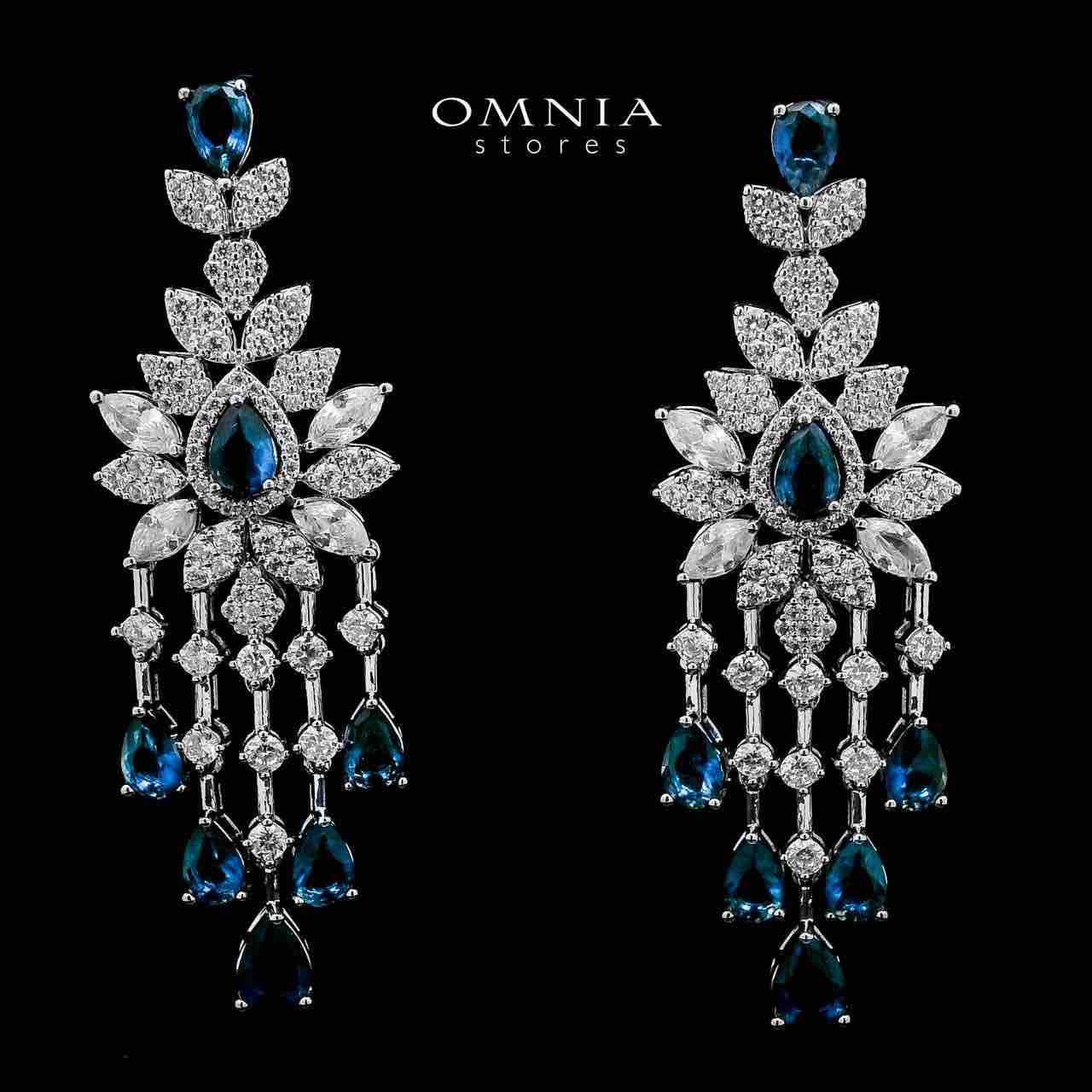 Azadeh Blue Bridal Long chain Set Accessories High Quality Zircon Stone In Rhodium Plated - Image 3