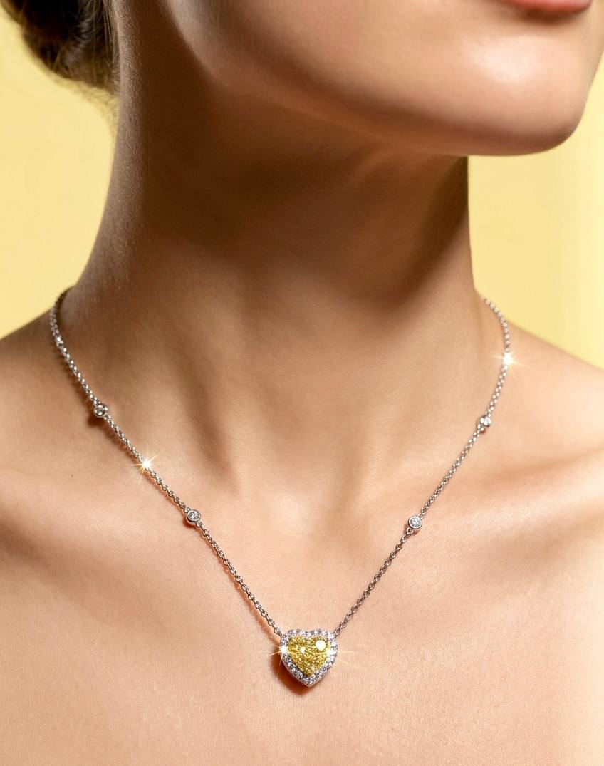 Samiha Heart Design Yellow Necklace In 925 Silver High Quality Simulated Diamonds - Image 2