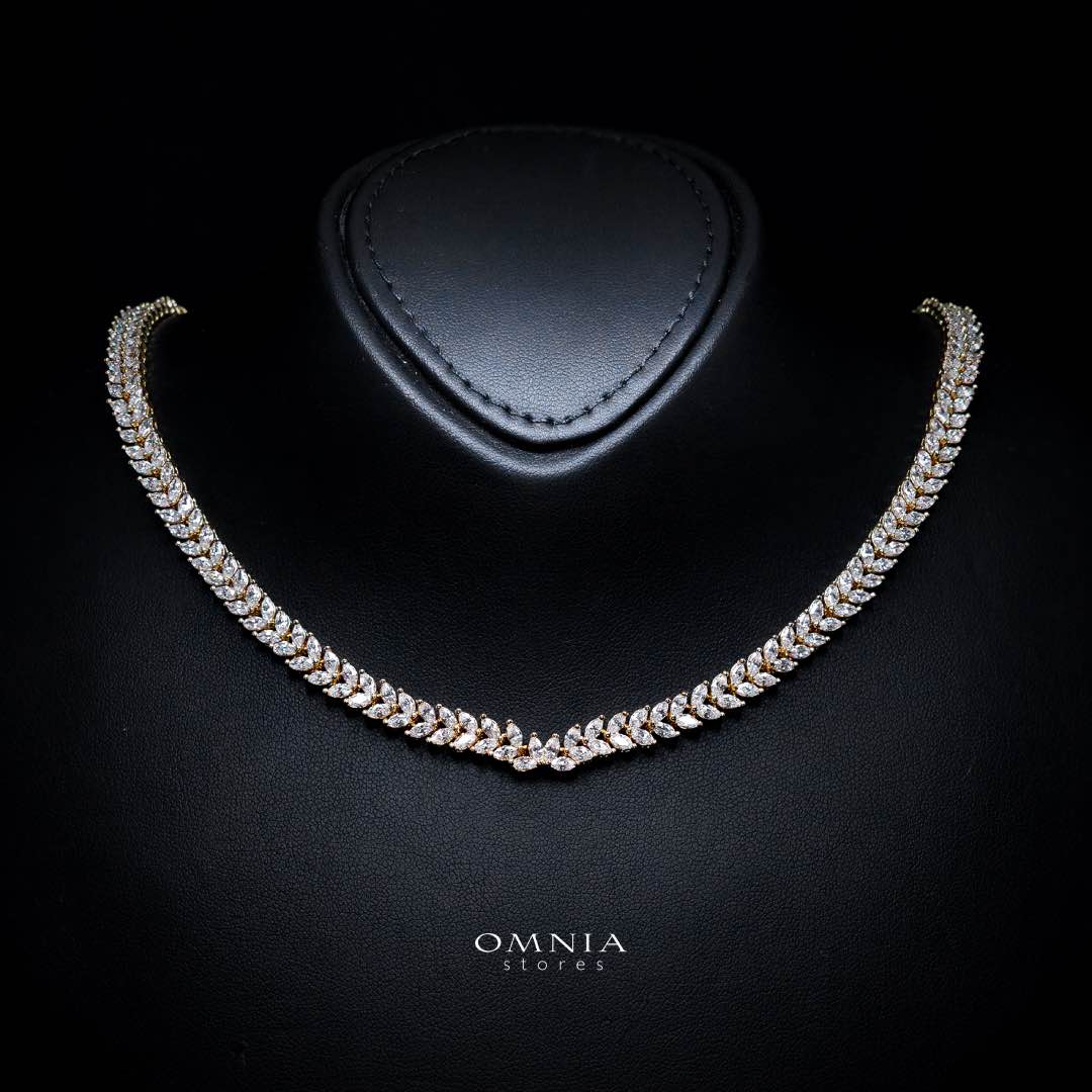 Omnia Aroosa Golden Bridal Full Set with High-Quality Simulated Diamonds Rhodium Plated - Image 3