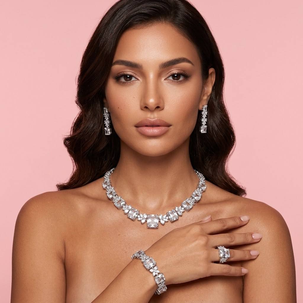 Omnia Amelia White Bridal Full Set in High Quality Simulated Diamonds - Image 3