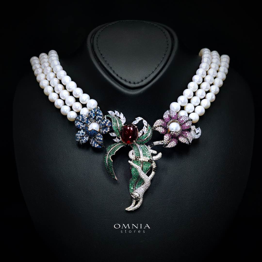 Omnia Nahla Fresh Real Water Pearl Necklace 925 Silver High Quality Simulated Diamonds - Image 2