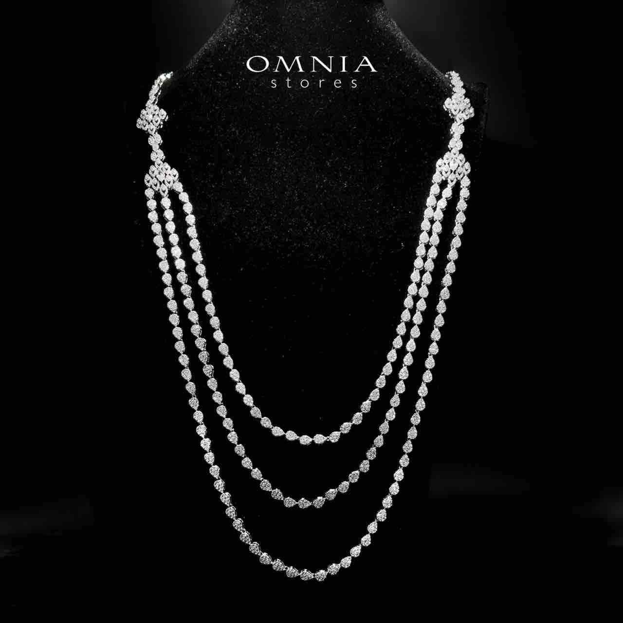 Mahdieh Bridal White Long chain Set High Quality Zircon Stone In Rhodium Plated - Image 2