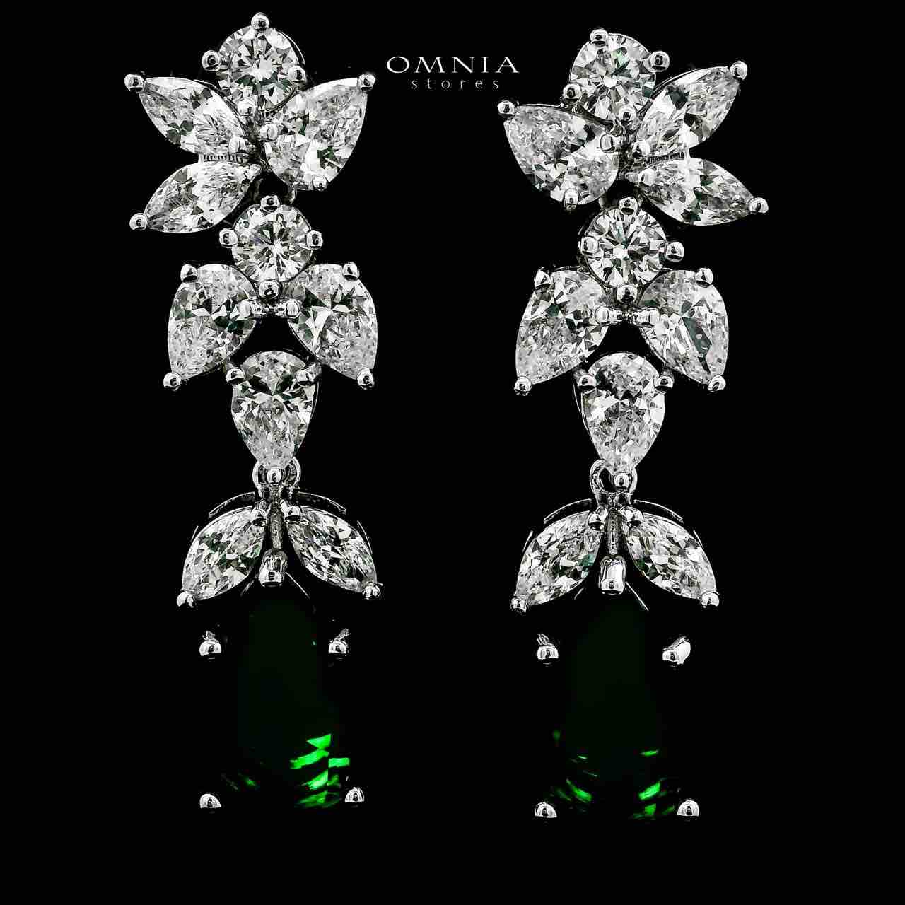 Omnia Princess Bridal Full Set with Pear-Cut White And Green High-Quality Simulated Diamonds Rhodium Plated - Image 5