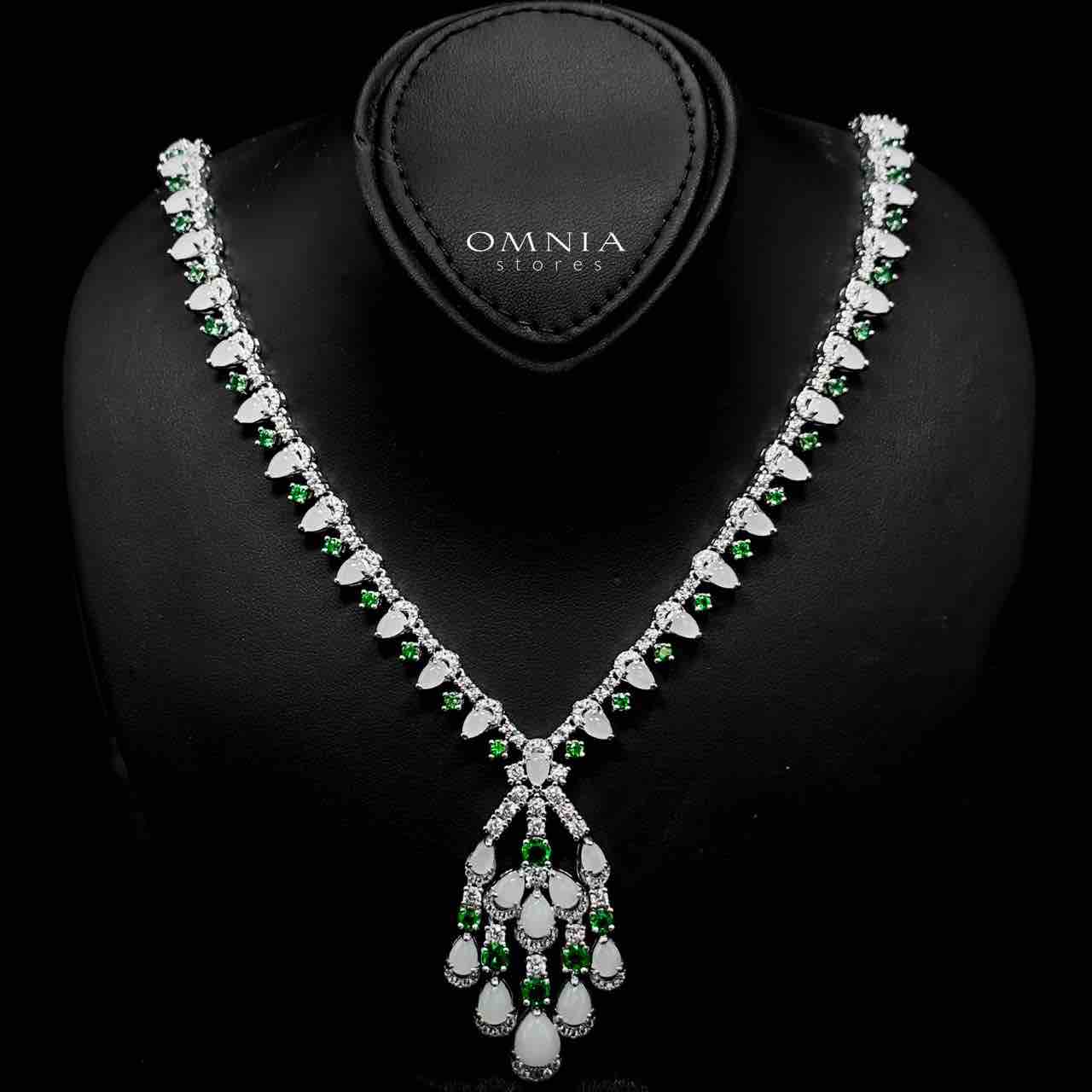 Omnia Salma White and Green Full Set with High-Quality Simulated Diamonds Rhodium Plated (18cm only available in KSA) - Image 3
