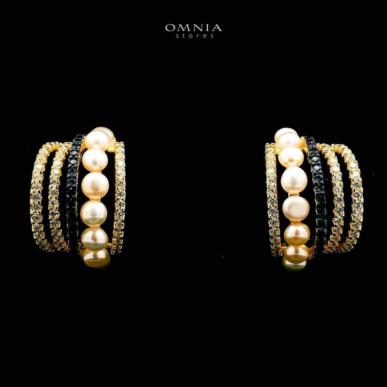 Omnia Inaya Golden Fresh Real Water Pearl Earrings In 925 Silver High Quality Simulated Diamonds - Image 2