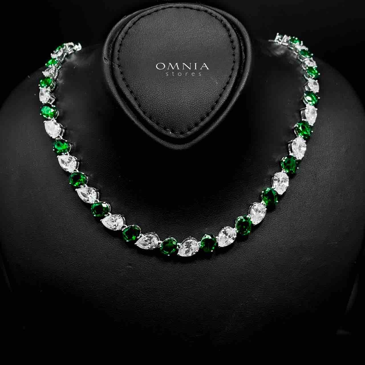 Omnia Lamia Green and White Bridal Full Set with High-Quality Simulated Diamonds Rhodium Plated - Image 2