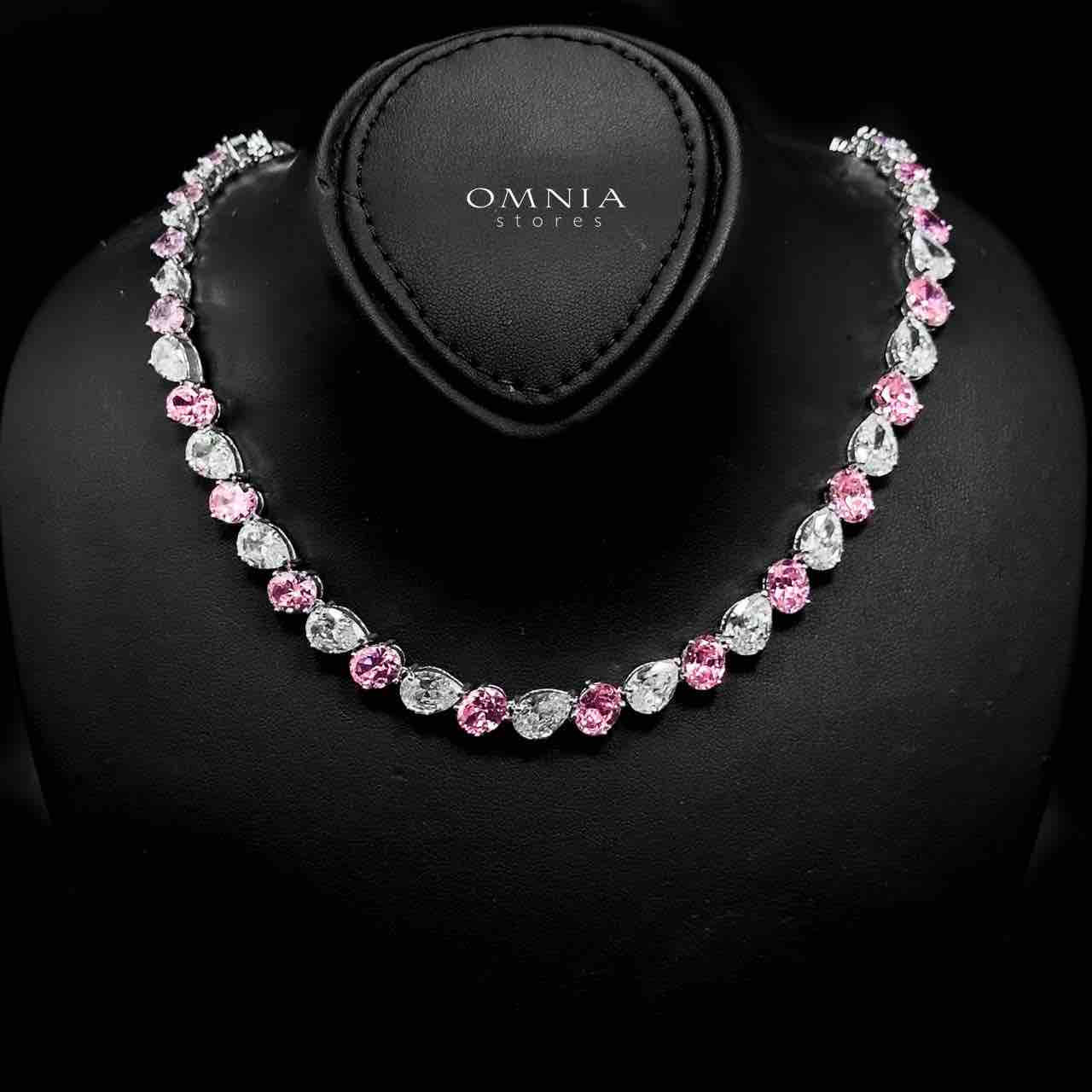 Omnia Lamia White And Pink Bridal Full Set with High-Quality Simulated Diamonds Rhodium Plated - Image 6