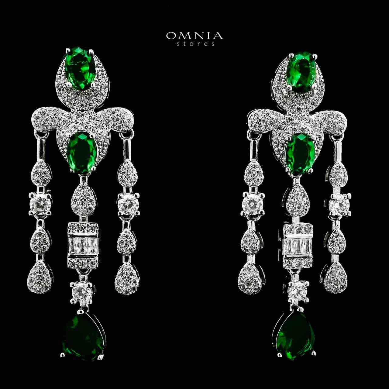 Omnia Aleya Green Bridal Full Long chain Set in High Quality Simulated Diamonds Rhodium Plated - Image 5