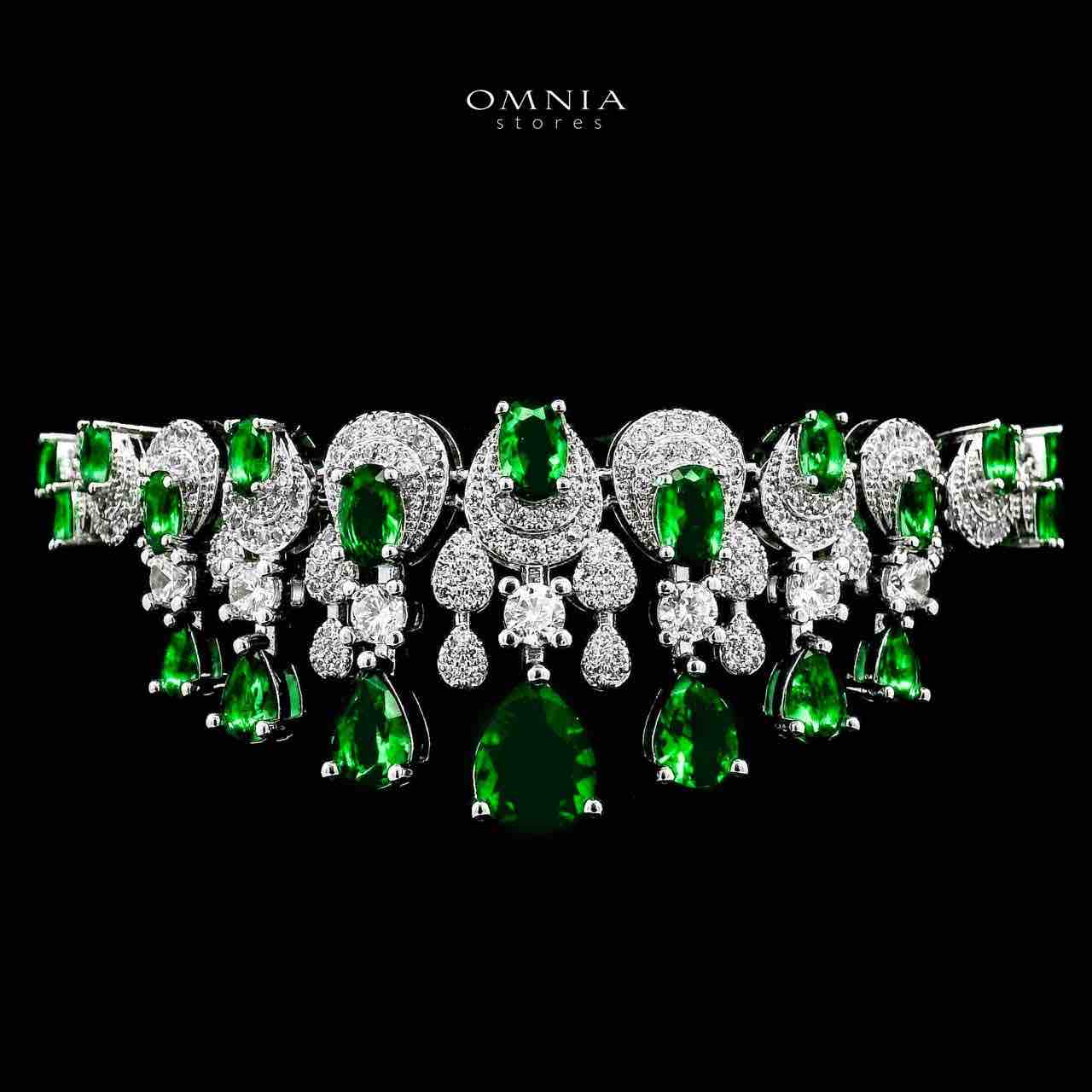 Omnia Aleya Green Bridal Full Long chain Set in High Quality Simulated Diamonds Rhodium Plated - Image 3