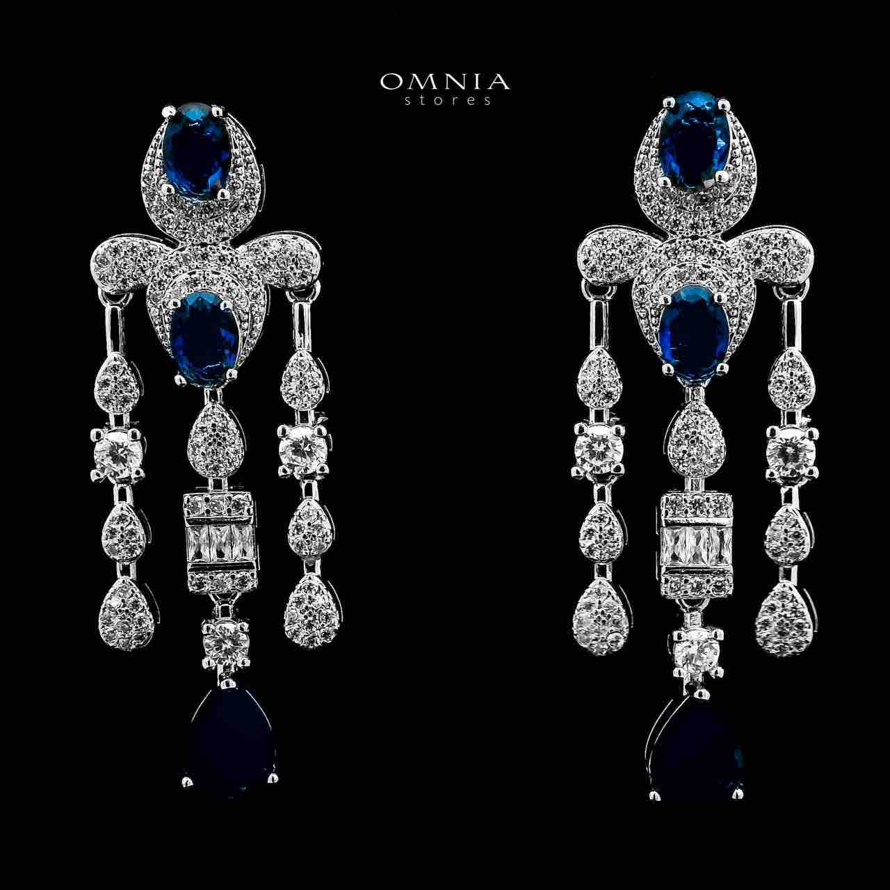 Omnia Aleya Blue Bridal Full Long chain Set in High Quality Simulated Diamonds Rhodium Plated - Image 5