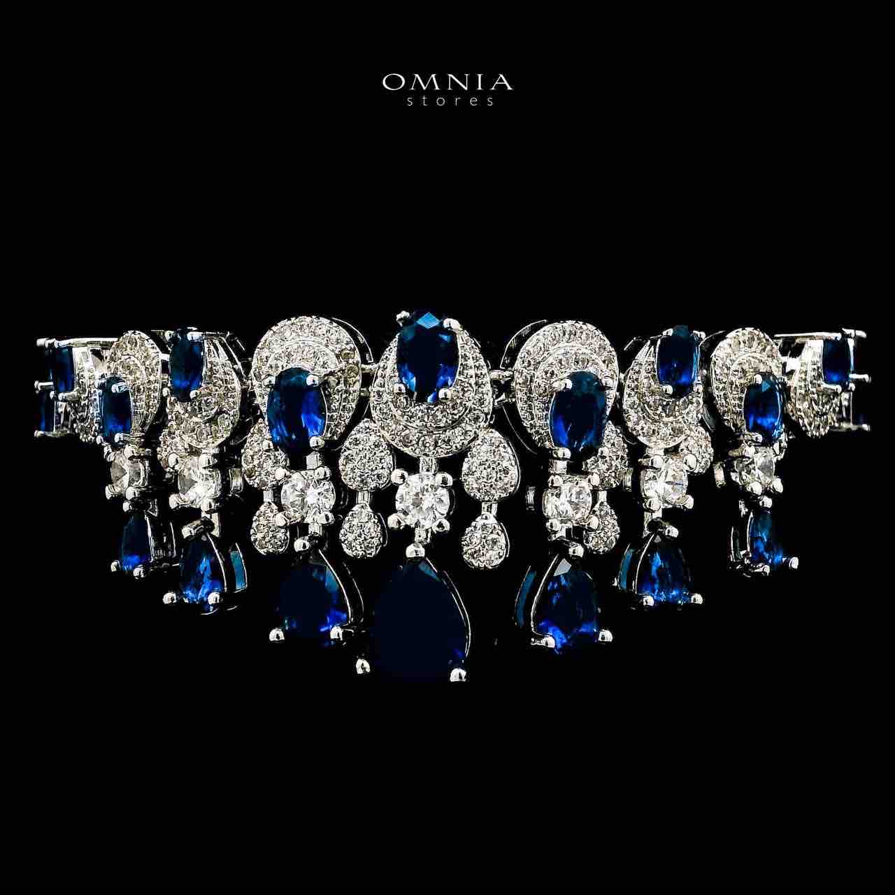 Omnia Aleya Blue Bridal Full Long chain Set in High Quality Simulated Diamonds Rhodium Plated - Image 3