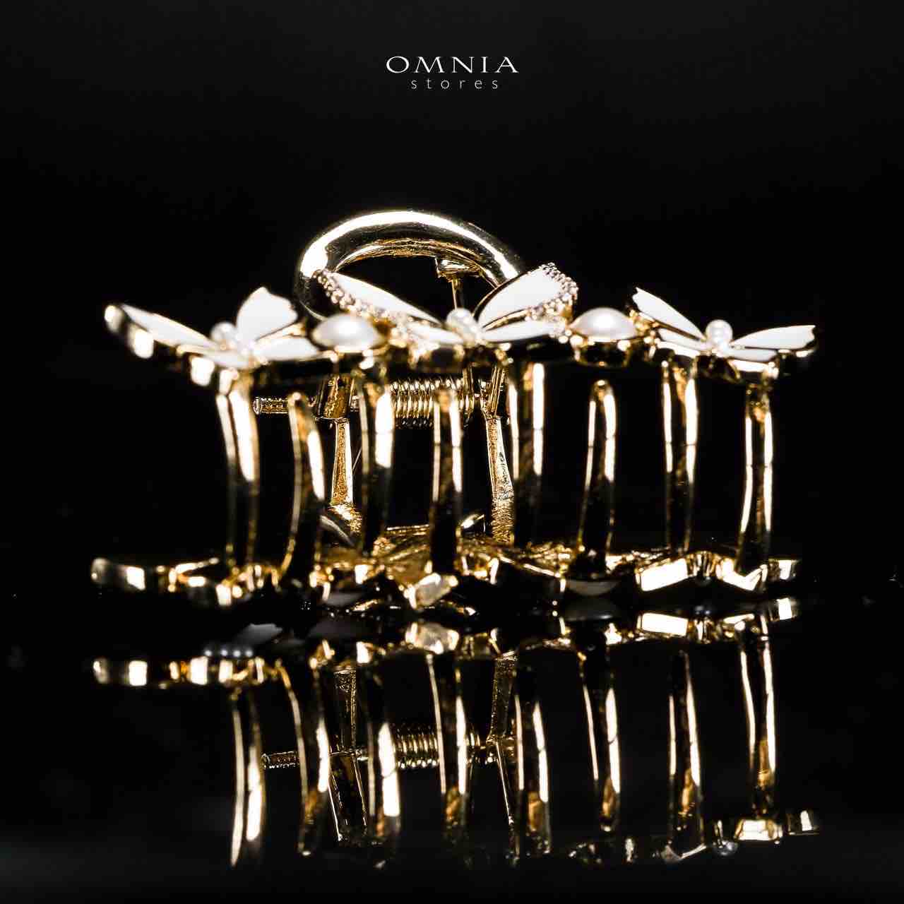 Omnia Miskah Butterfly Gold Hair Clip in High Quality Zircon Stone In Rhodium Plated - Image 2
