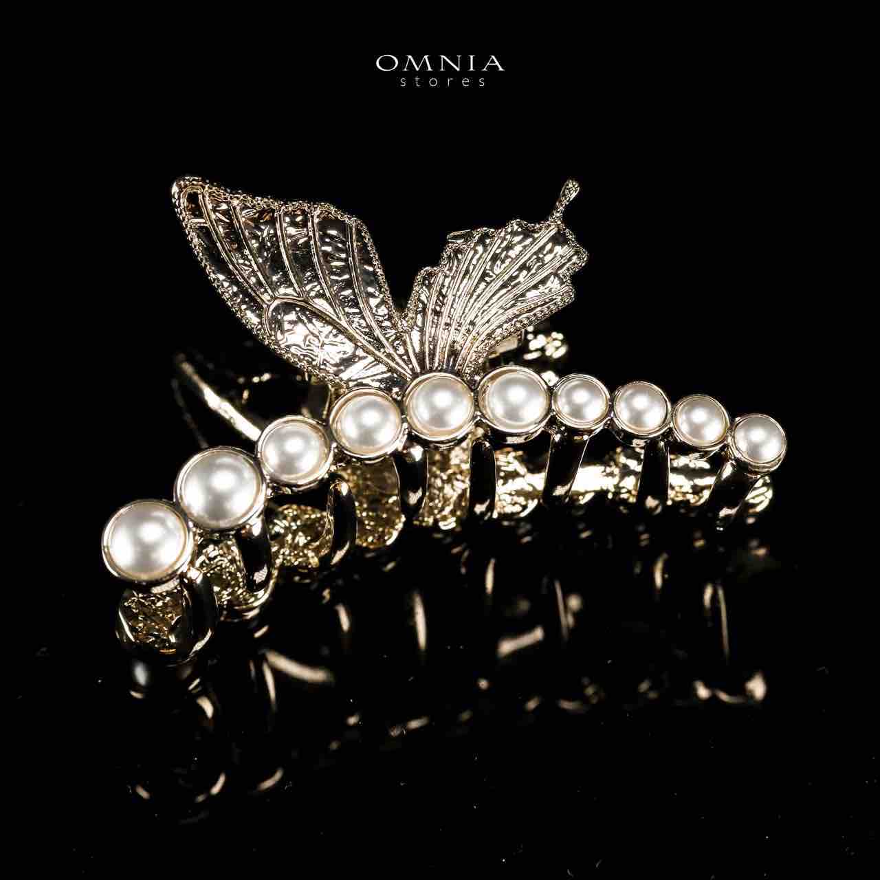 Omnia Ruwayda Pearl Butterfly Light Gold Hair Clip in High Quality Zircon Stone In Rhodium Plated - Image 3