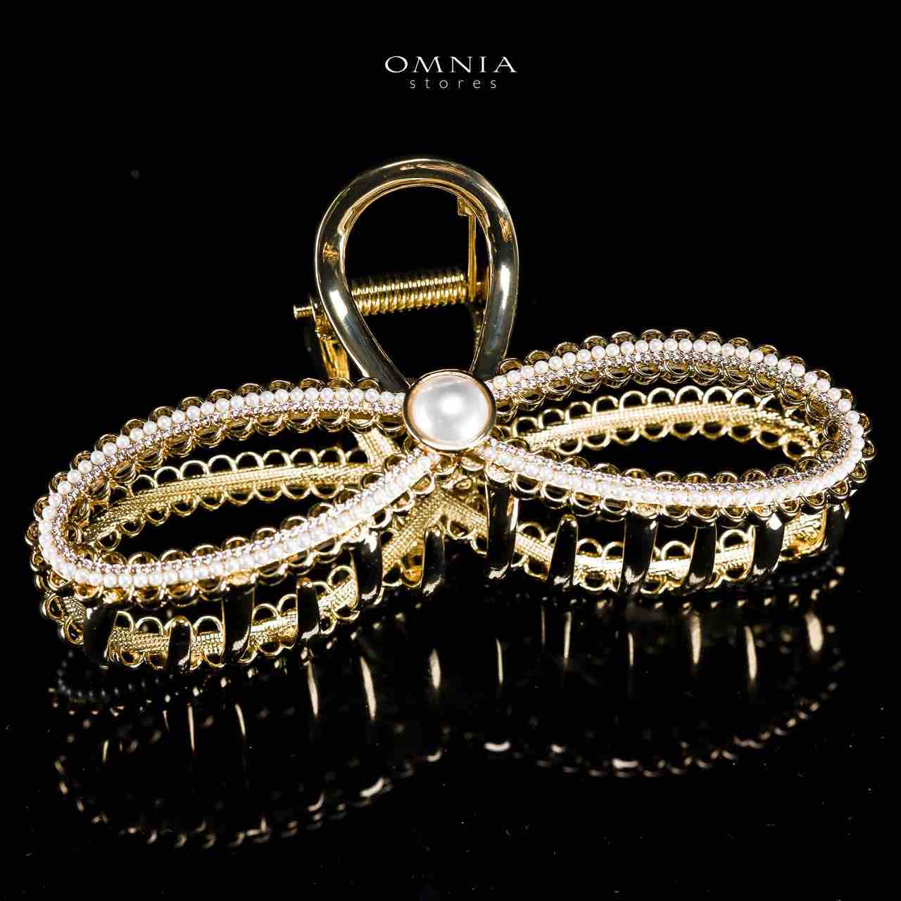 Omnia Aneeqa Pearl Infinity Design Gold Hair Clip in High Quality Zircon Stone In Rhodium Plated - Image 3