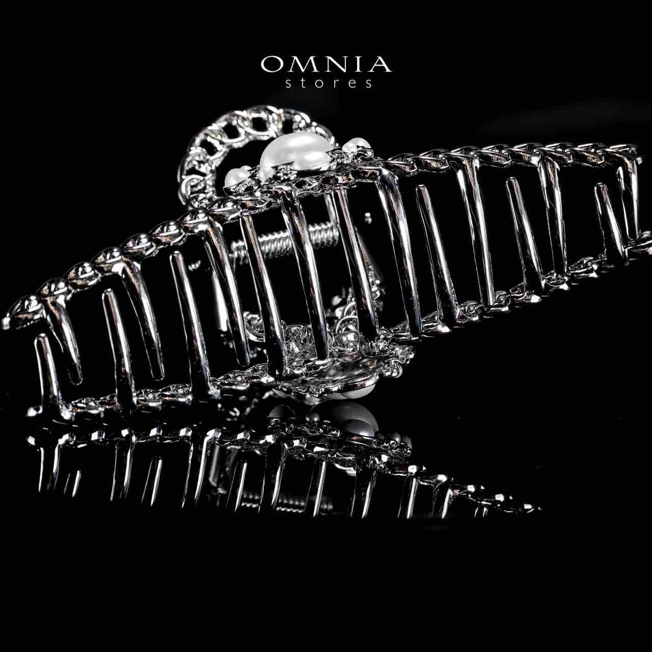 Omnia Nashwa Pearl Silver Hair Clip in High Quality Rhodium Plated - Image 2