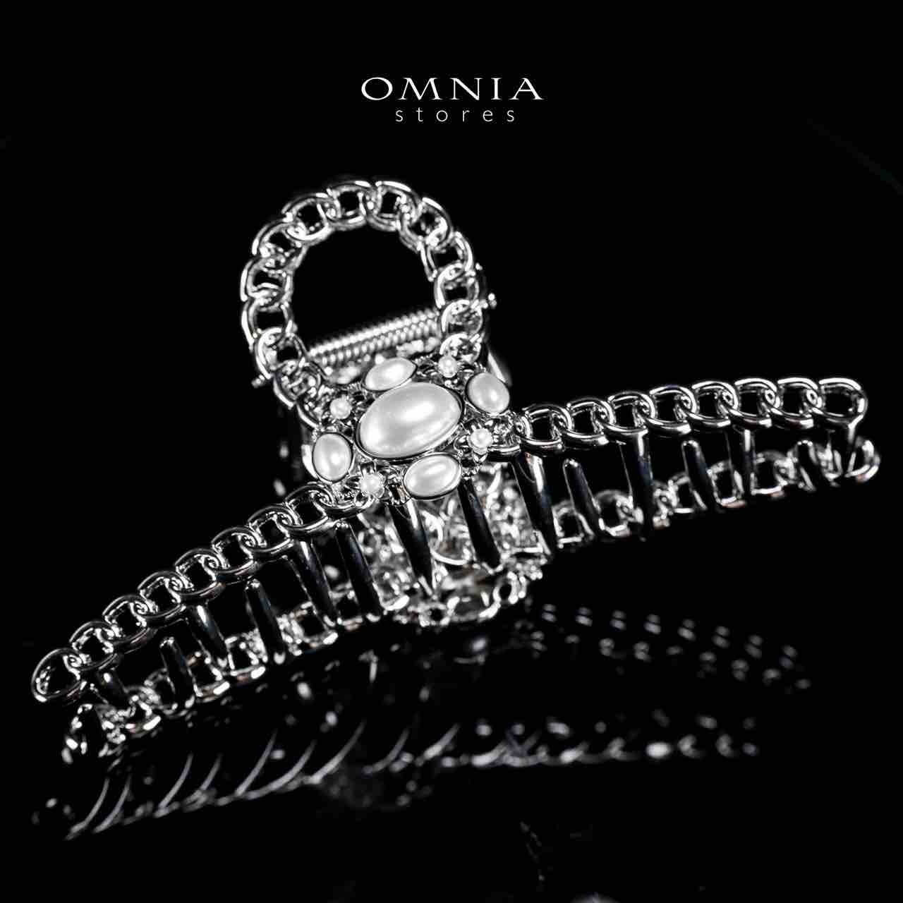 Omnia Nashwa Pearl Silver Hair Clip in High Quality Rhodium Plated - Image 3