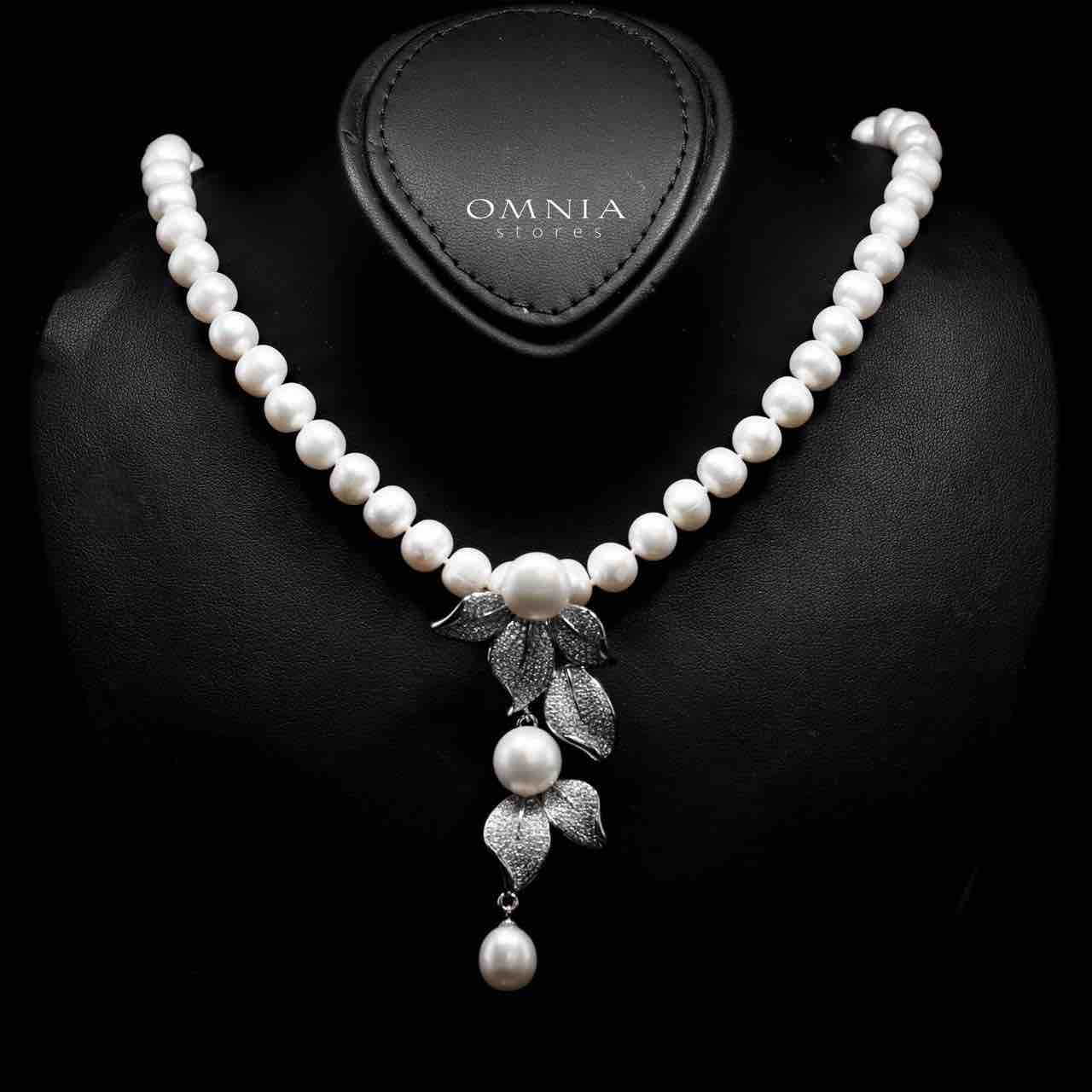 Omnia Precious Fresh Real Water Pearl Necklace and Earrings Set 925 Silver In High Quality Simulated diamonds - Image 2