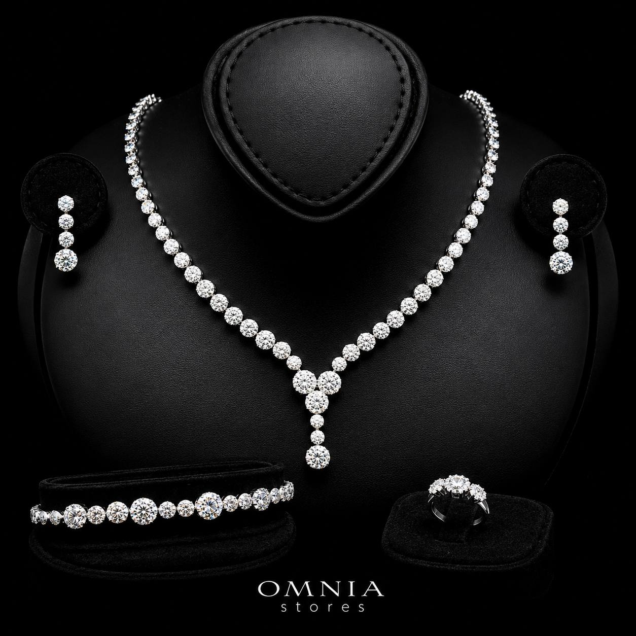 Omnia Salha White Bridal Full Set in 925 Silver High Quality Simulated Diamonds