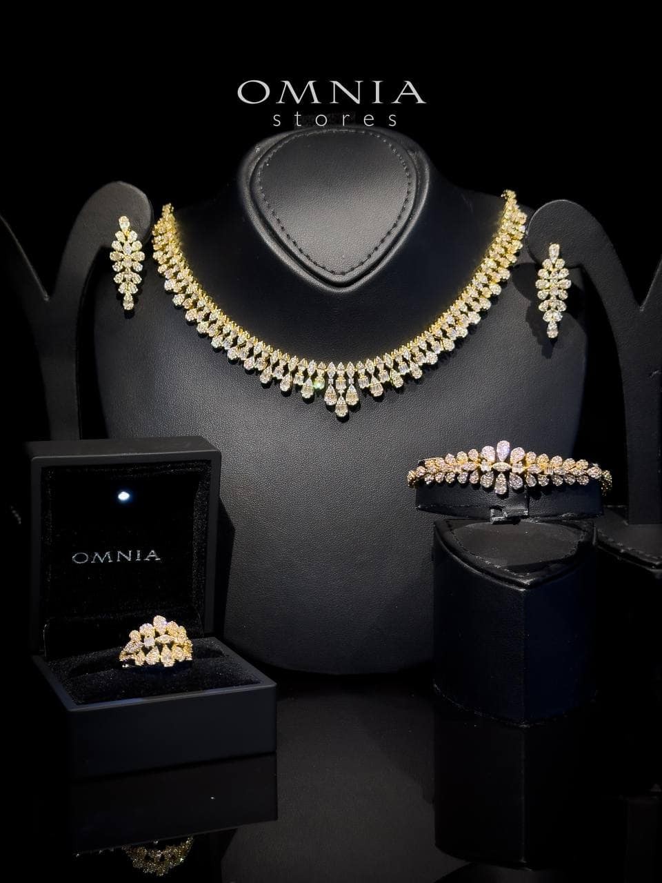 Omnia Elaf Golden Bridal Full Set in High Quality Zircon Stone in Rhodium Plated - Image 2