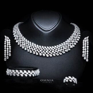 Omnia Amirat White Bridal Full Set in High Quality Zircon Stone in Rhodium Plated