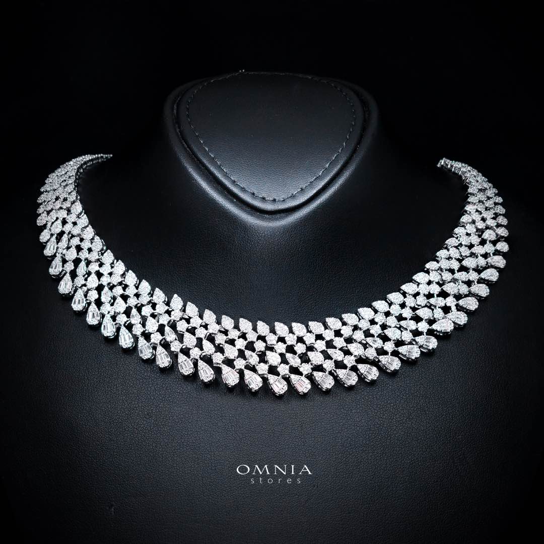 Omnia Amirat White Bridal Full Set in High Quality Zircon Stone in Rhodium Plated - Image 2