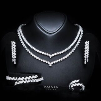 Omnia Nourhane White Double Layer Bridal Full Set in High Quality Zircon Stone in Rhodium Plated