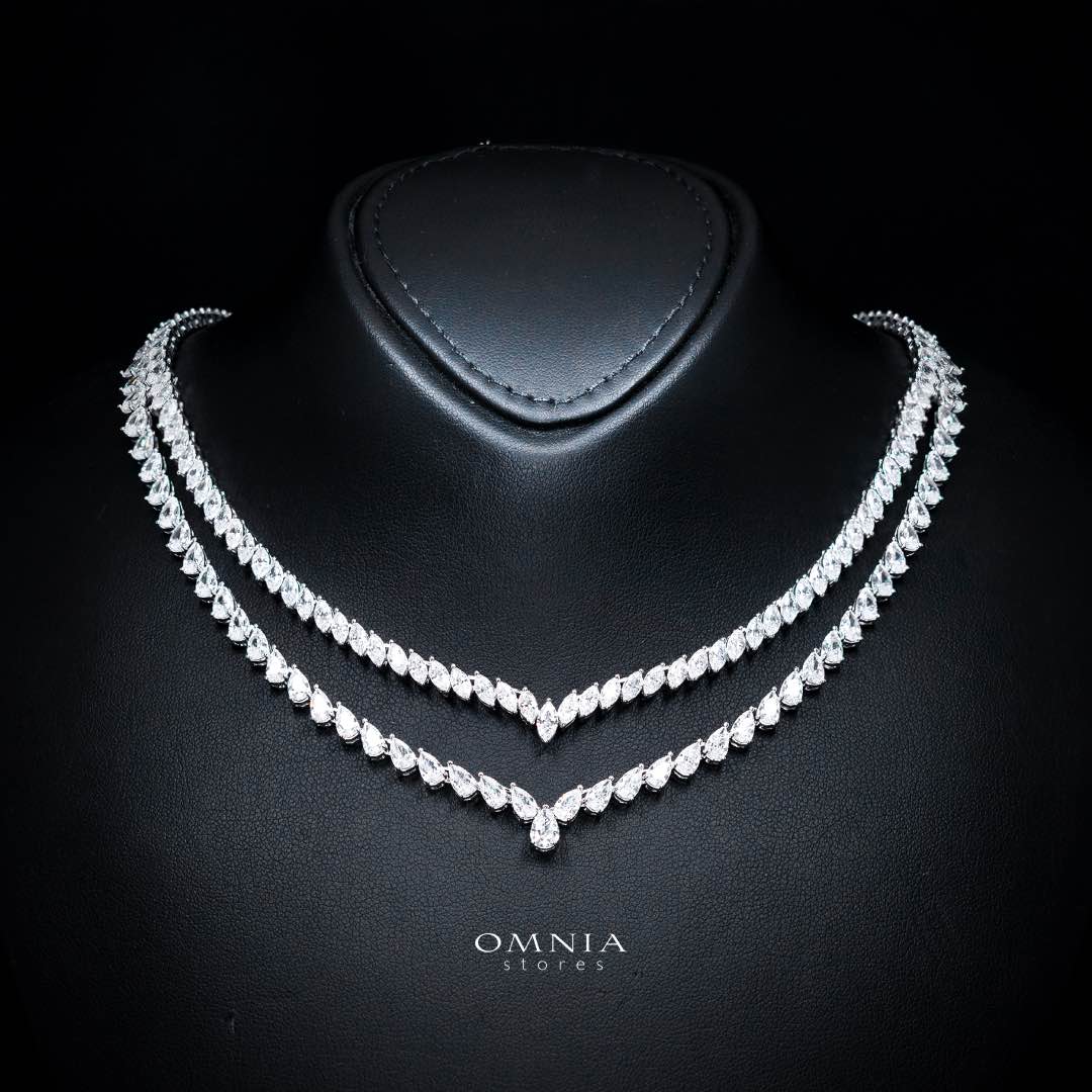 Omnia Nourhane White Double Layer Bridal Full Set in High Quality Zircon Stone in Rhodium Plated - Image 2