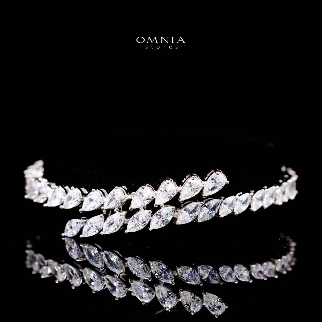 Omnia Nourhane White Double Layer Bridal Full Set in High Quality Zircon Stone in Rhodium Plated - Image 3