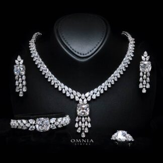 Omnia Nazaha Bridal Full Set in Rhodium Plated with High Quality White Zircon Stones