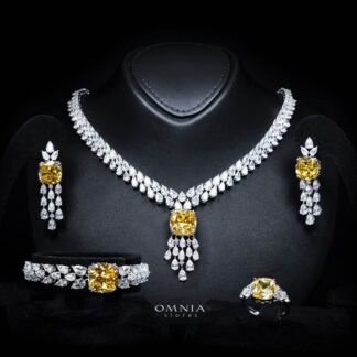 Omnia Nazaha Bridal Full Set in Rhodium Plated with High Quality White and Yellow Zircon Stones