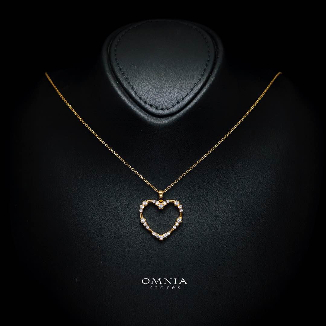 Omnia Bashair Golden Heart Necklace in 925 Silver with High-Quality White Simulated Diamonds - Image 2