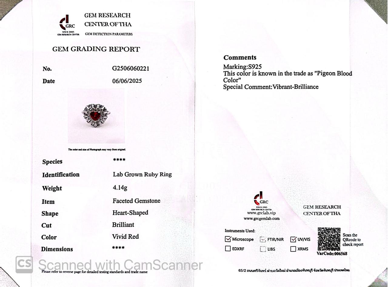 Omnia Lulwaan Silver Heart Ring In 925 Silver High Quality GRC Certified Red Lab Crafted Ruby Stones - Image 4