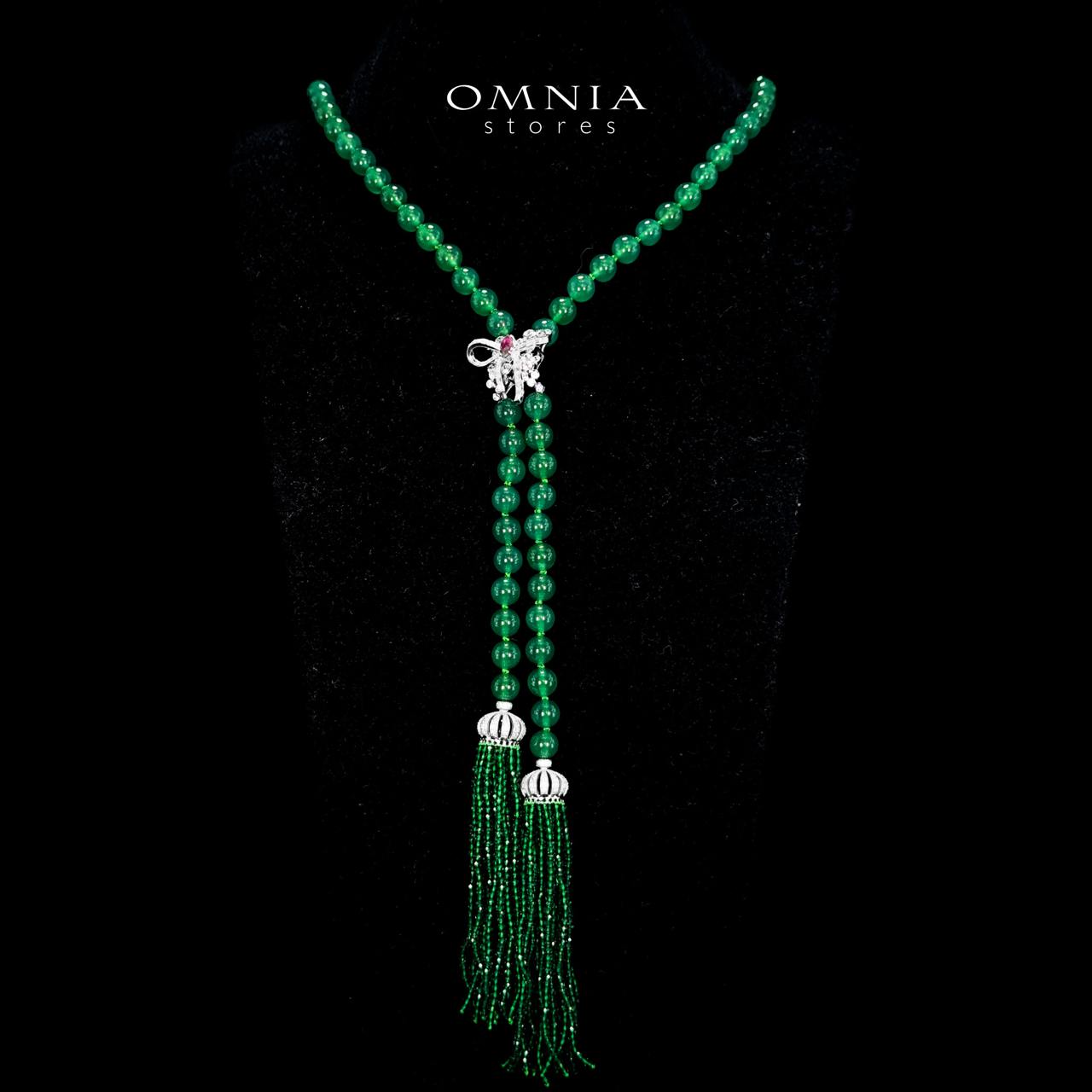 Omnia Lahitha Green Fresh Real Water Pearl Long Chain Necklace & Drop Pearl Earrings in 925 Silver with High-Quality Simulated Diamonds - Image 2