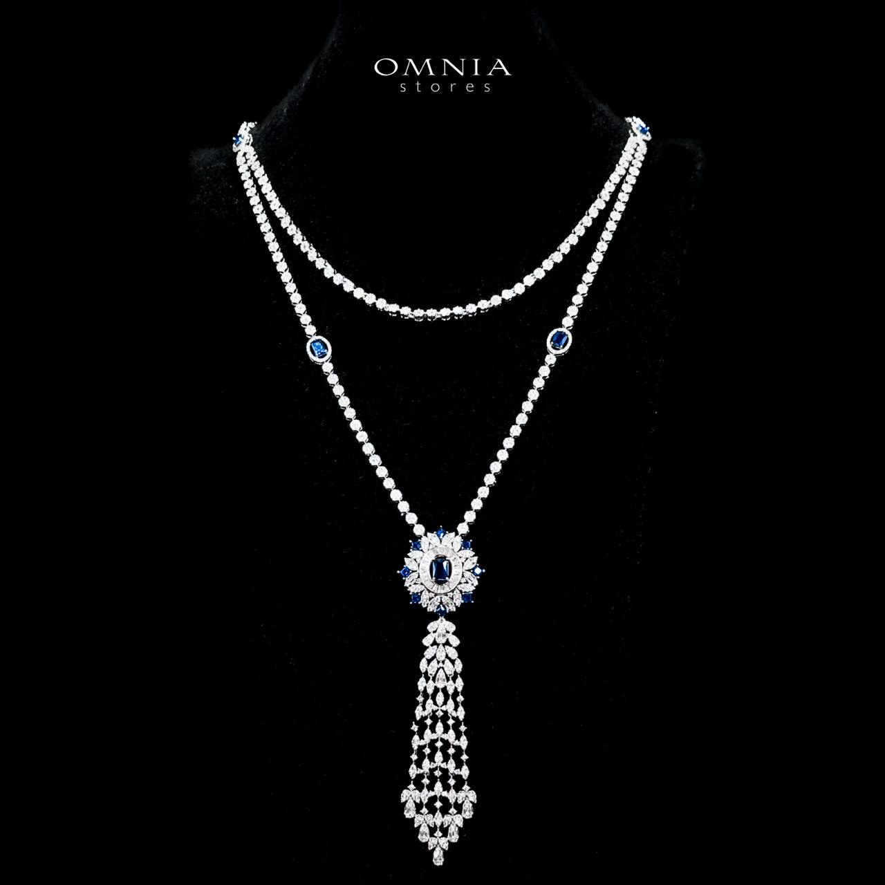 Omnia Ola Blue Bridal Long chain Set Accessories in High Quality Zircon Stone Rhodium Plated - Image 2