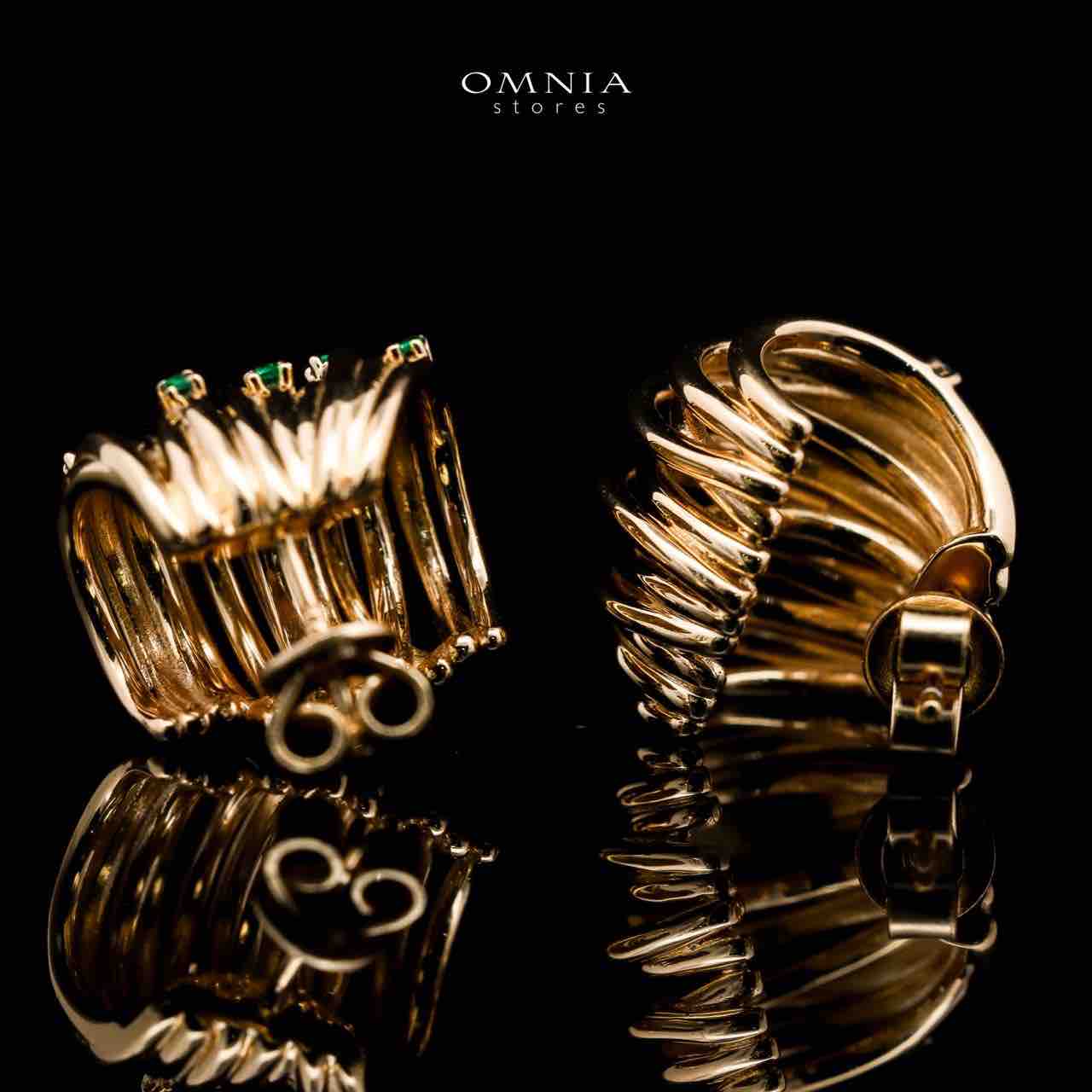 Omnia Dhuriyyah Golden Spiral Stud Earrings in 925 Silver with High-Quality Green Simulated Diamonds - Image 2